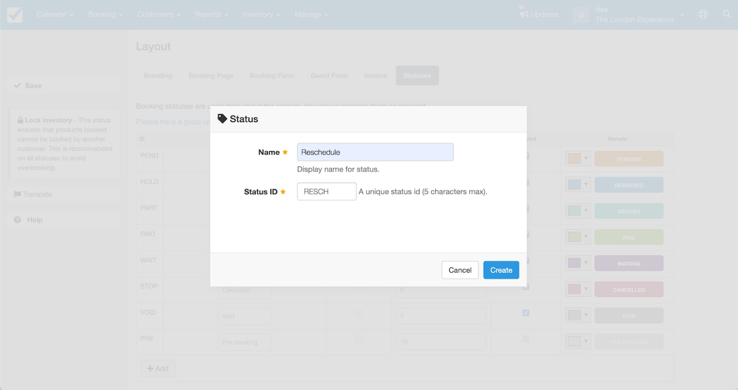 Create Booking Status