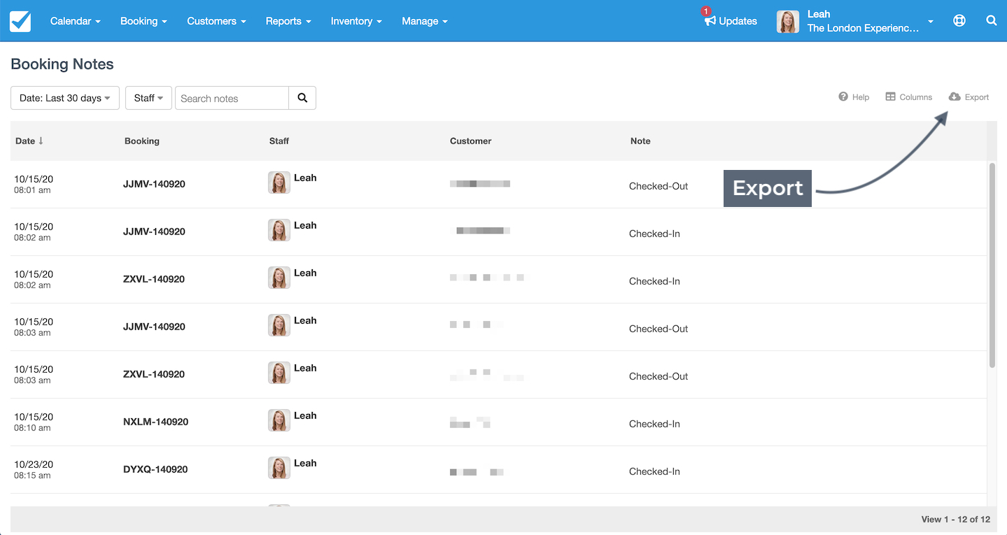 Booking Notes Export