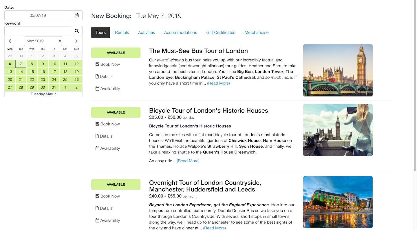 New booking page with calendar open in the search area to select dates.