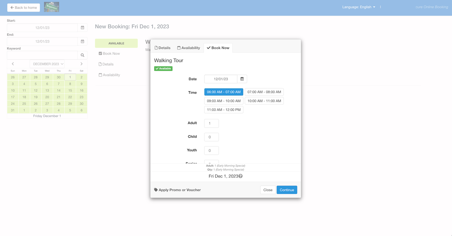 Booking Page Timeslots