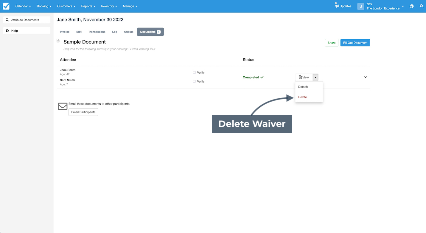 Waivers Invoice Delete