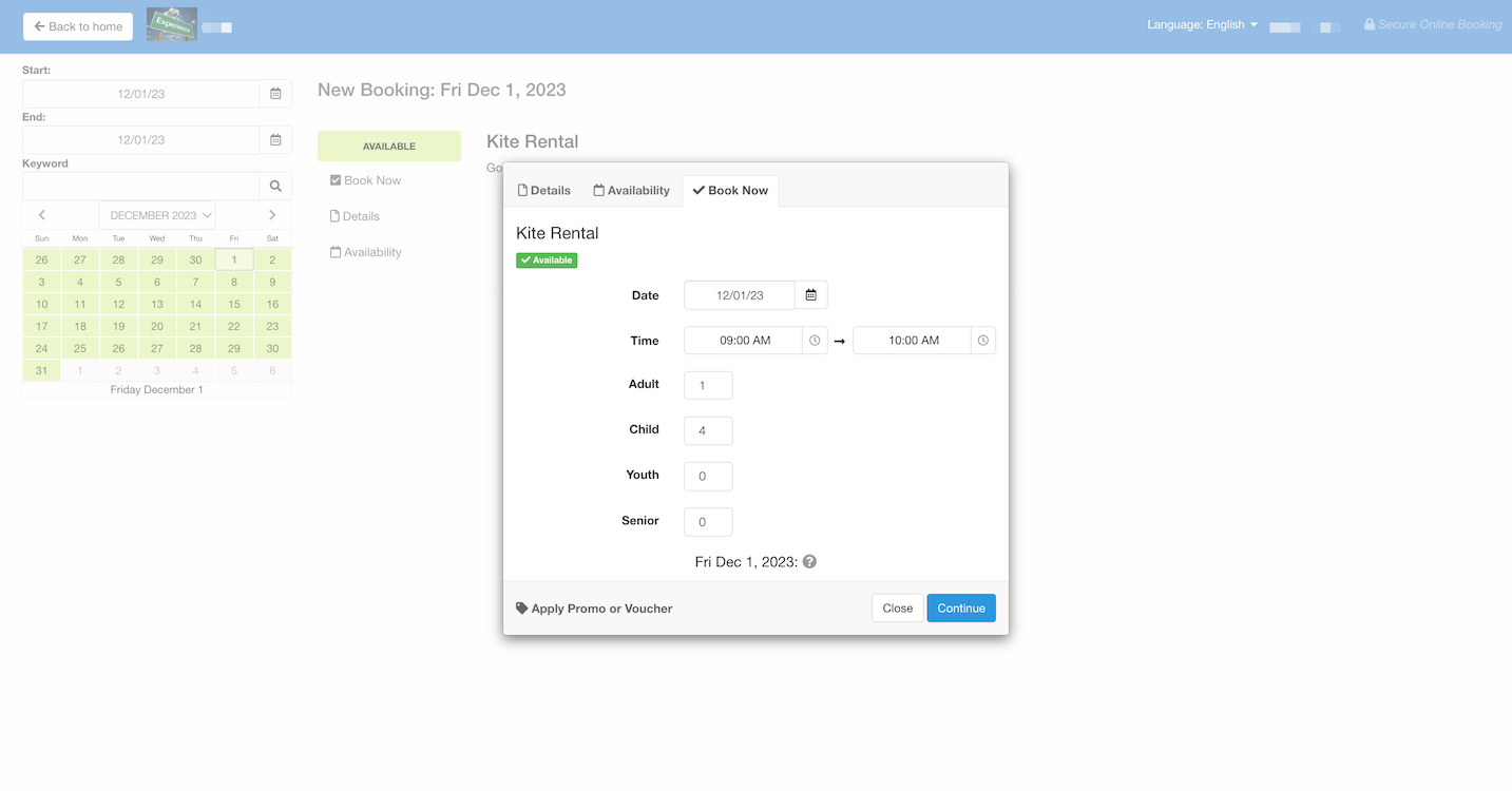 Booking Page Flex time
