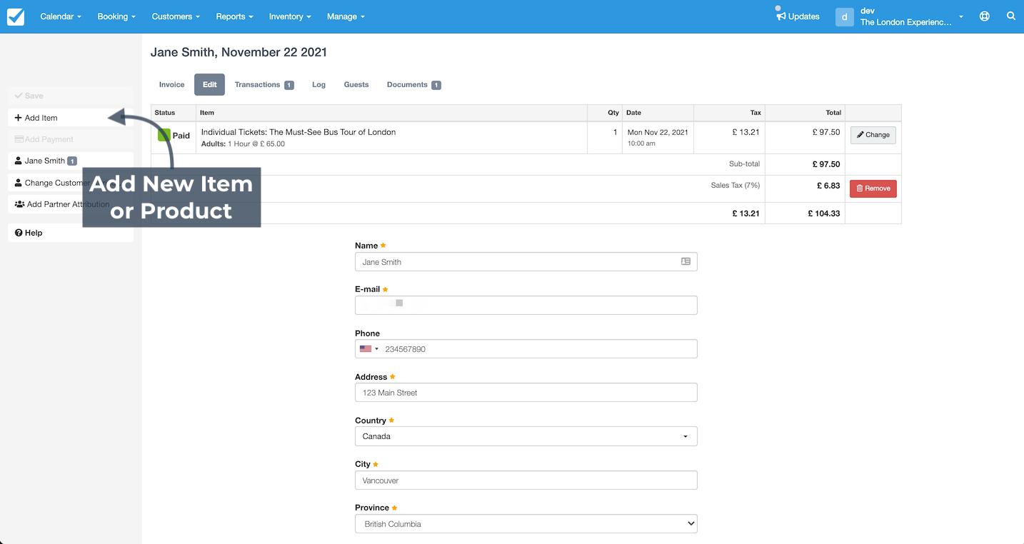 Booking New Item Button