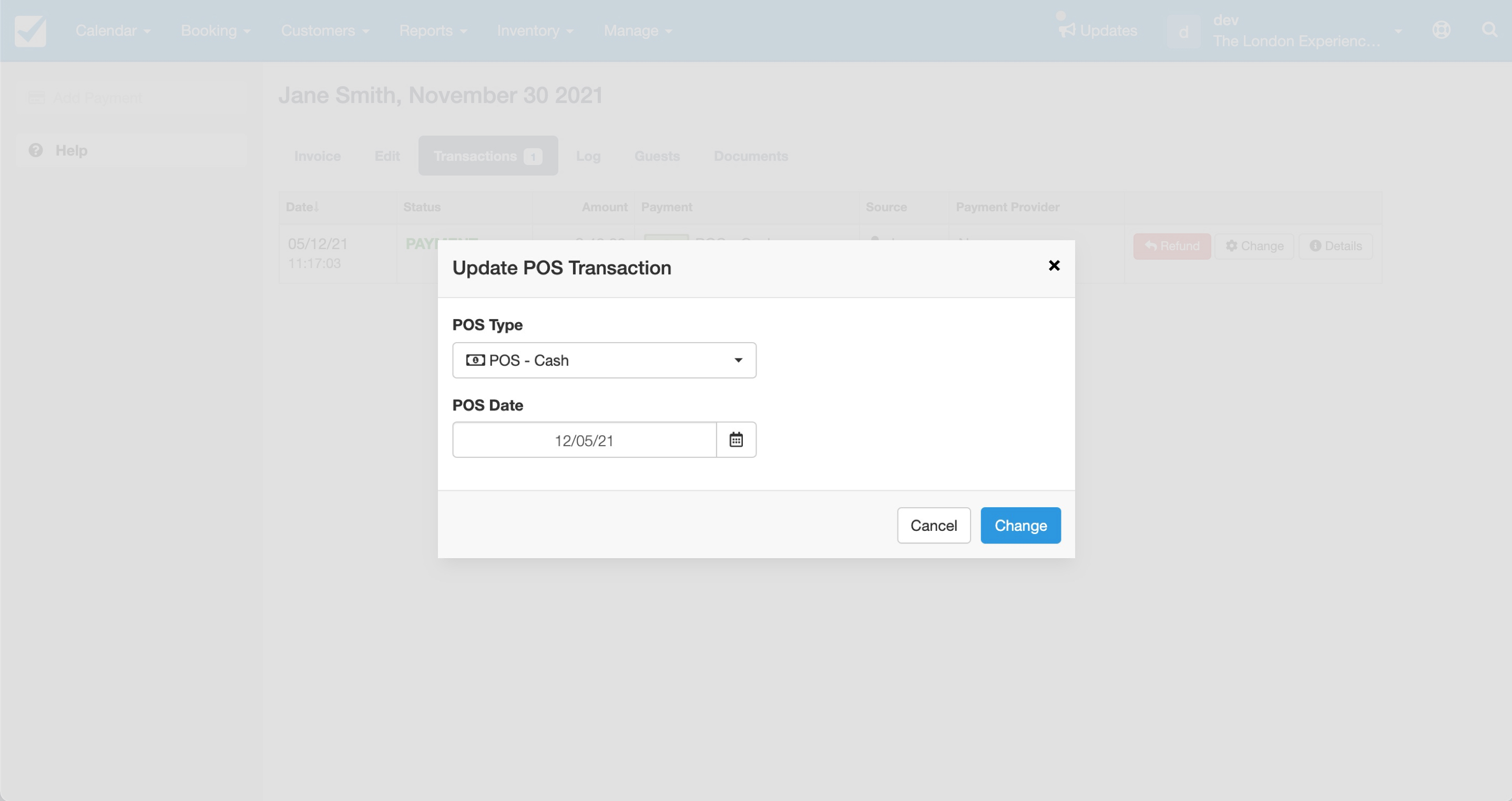 Booking POS Transactions Modal