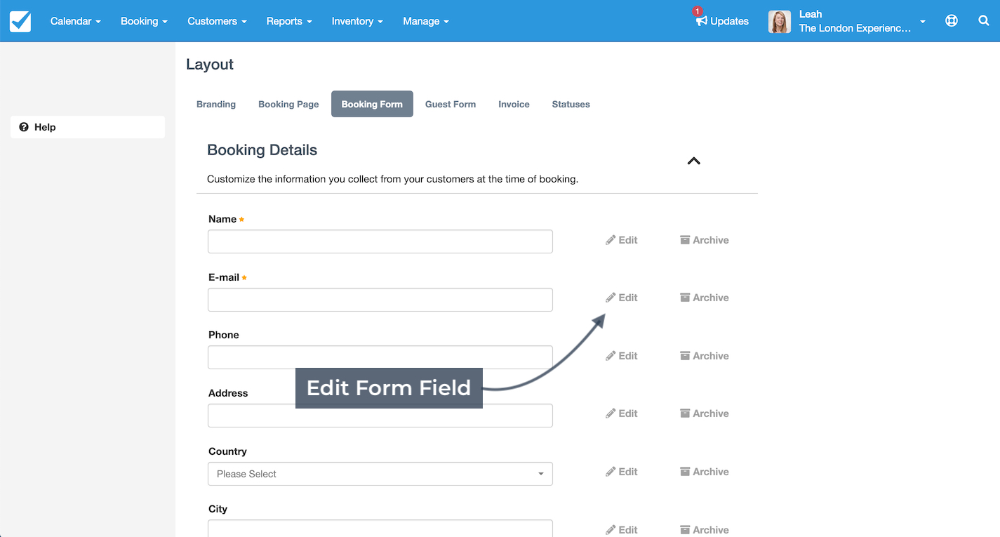 Booking Form Fields
