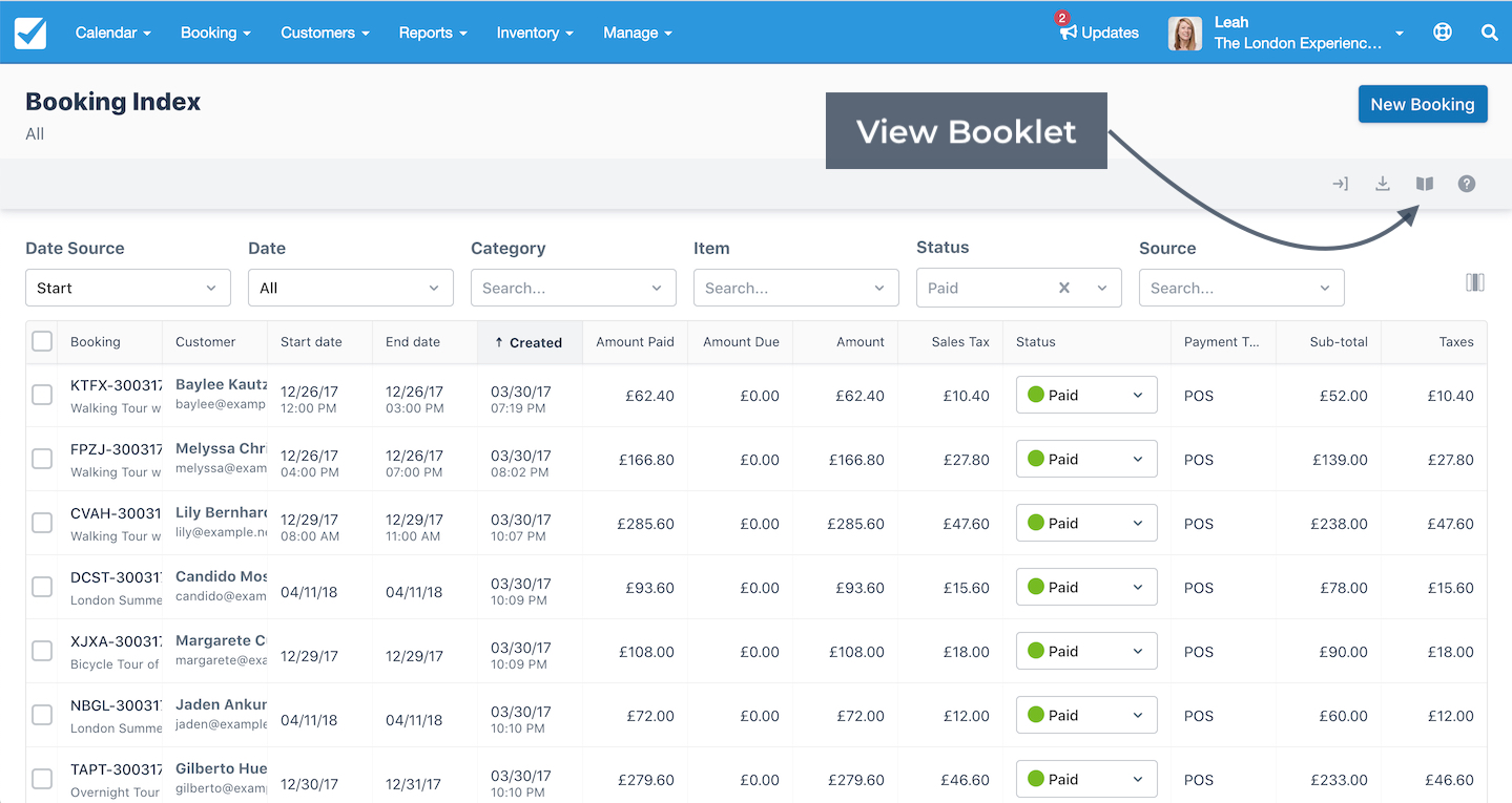 Booking Index View Booklet