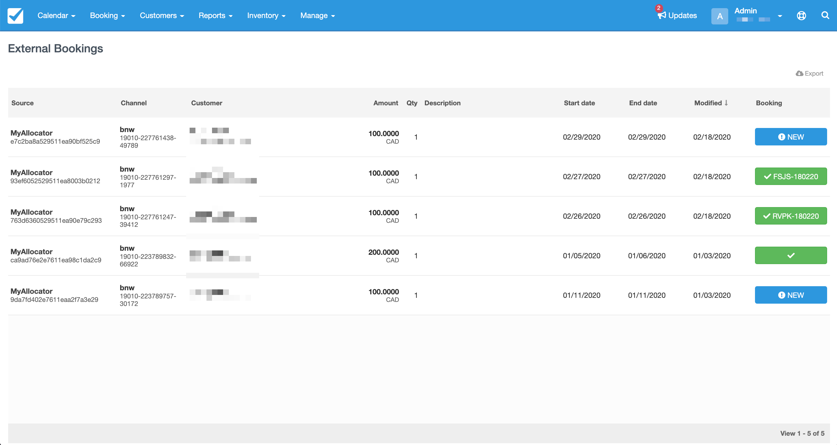 External Bookings