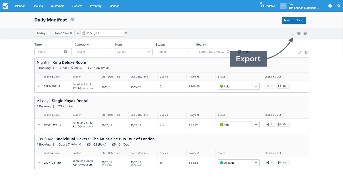 Daily Manifest Export
