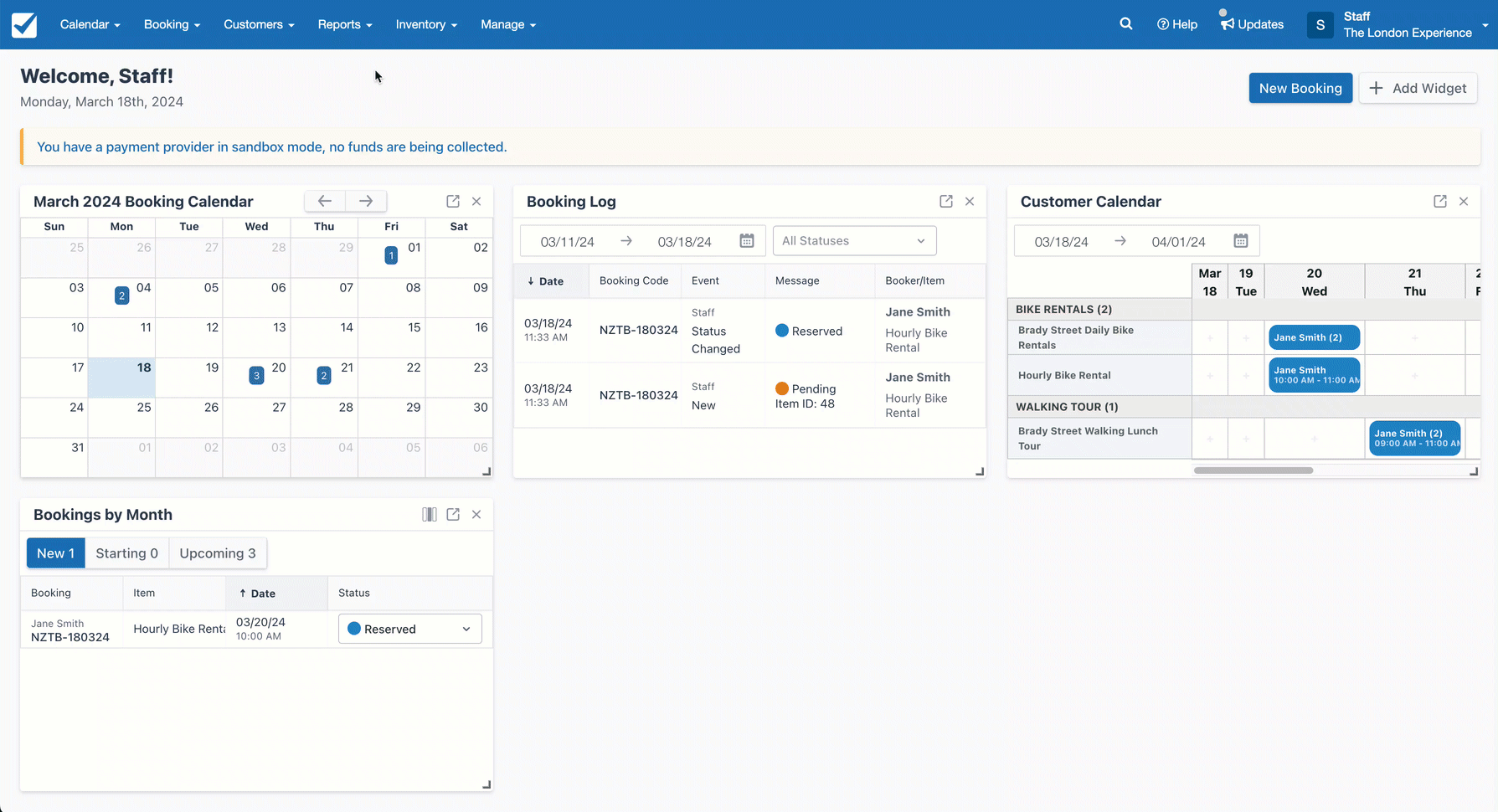 Inventory Calendar Booking Tab