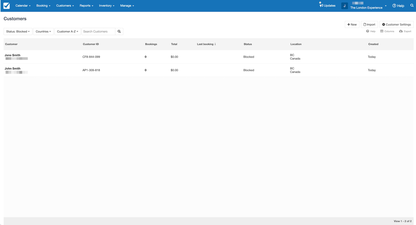 Customer Block List