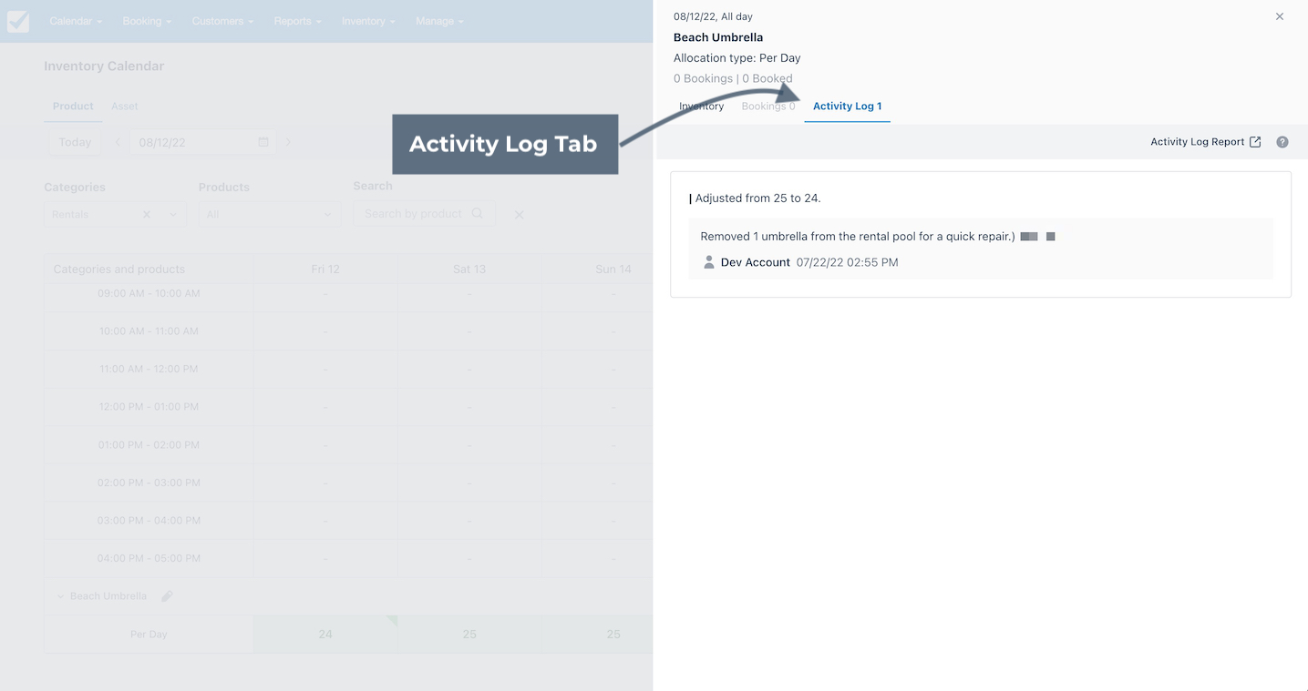 Activity Log Tab