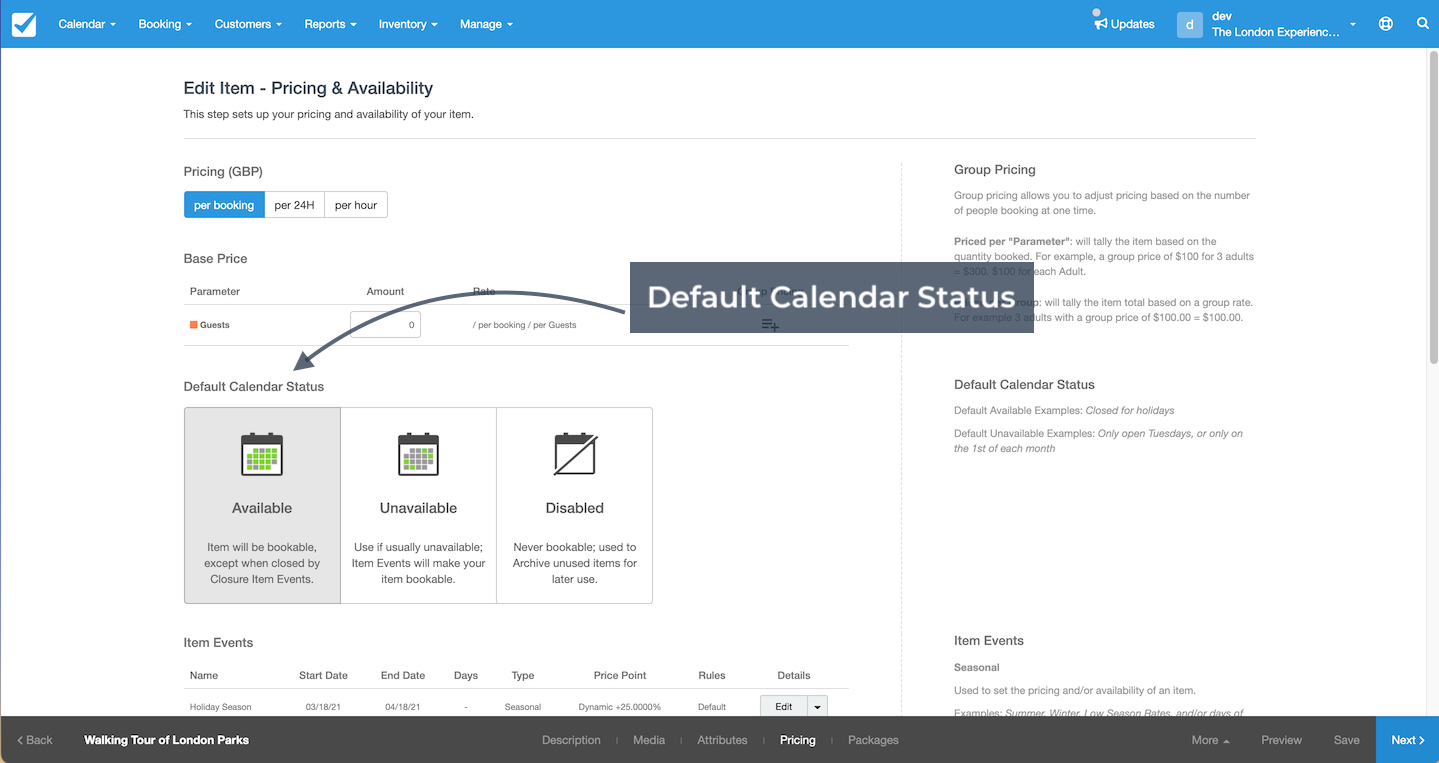 Default Calendar Status