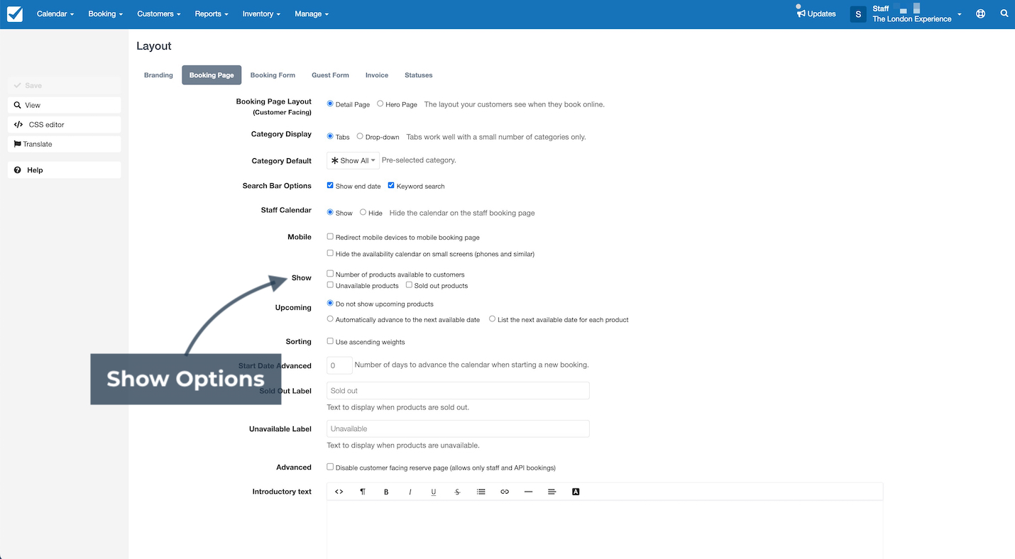 Booking Page Layout Show