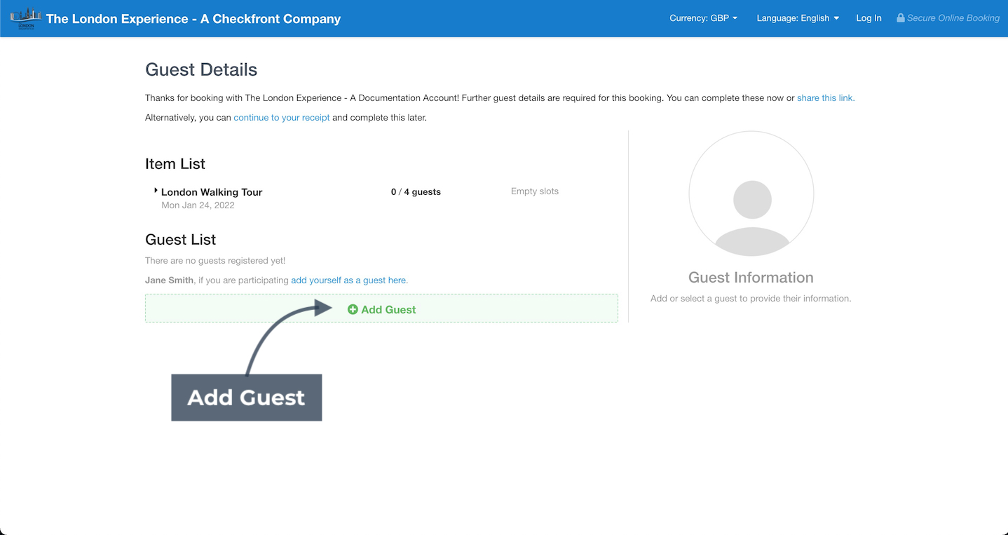 Guest Form Add Guest