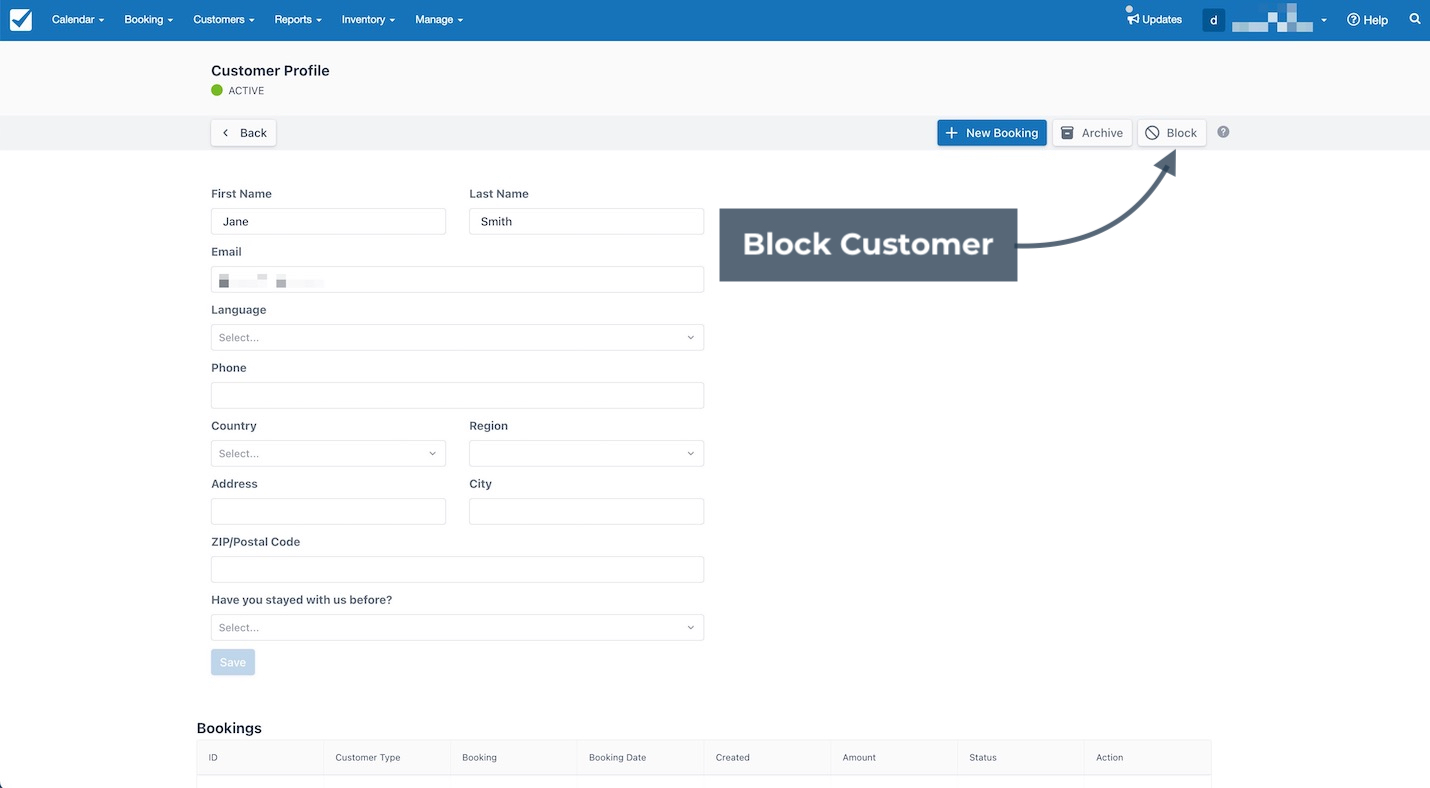 Customer Block Button