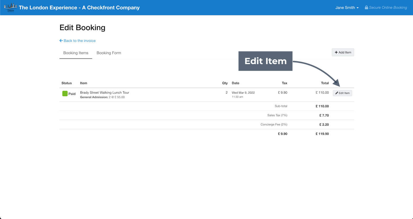 Customer Account Edit Item