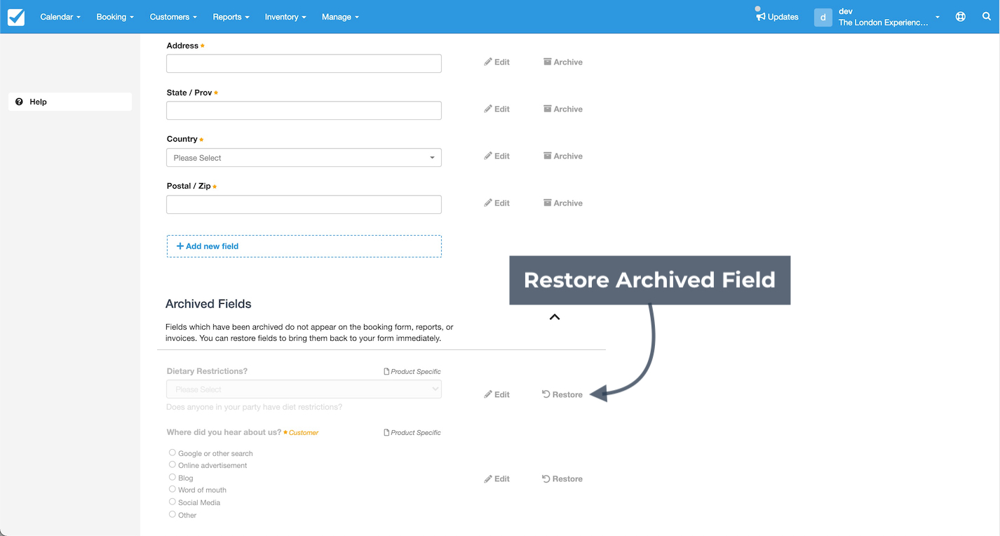 Restore Field