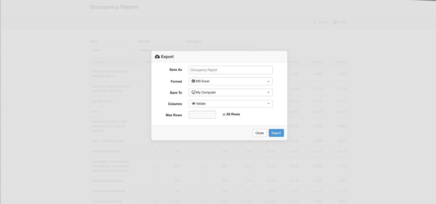 Occupancy Report Export Modal