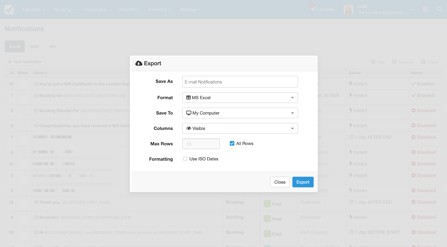 Notifications Export Modal