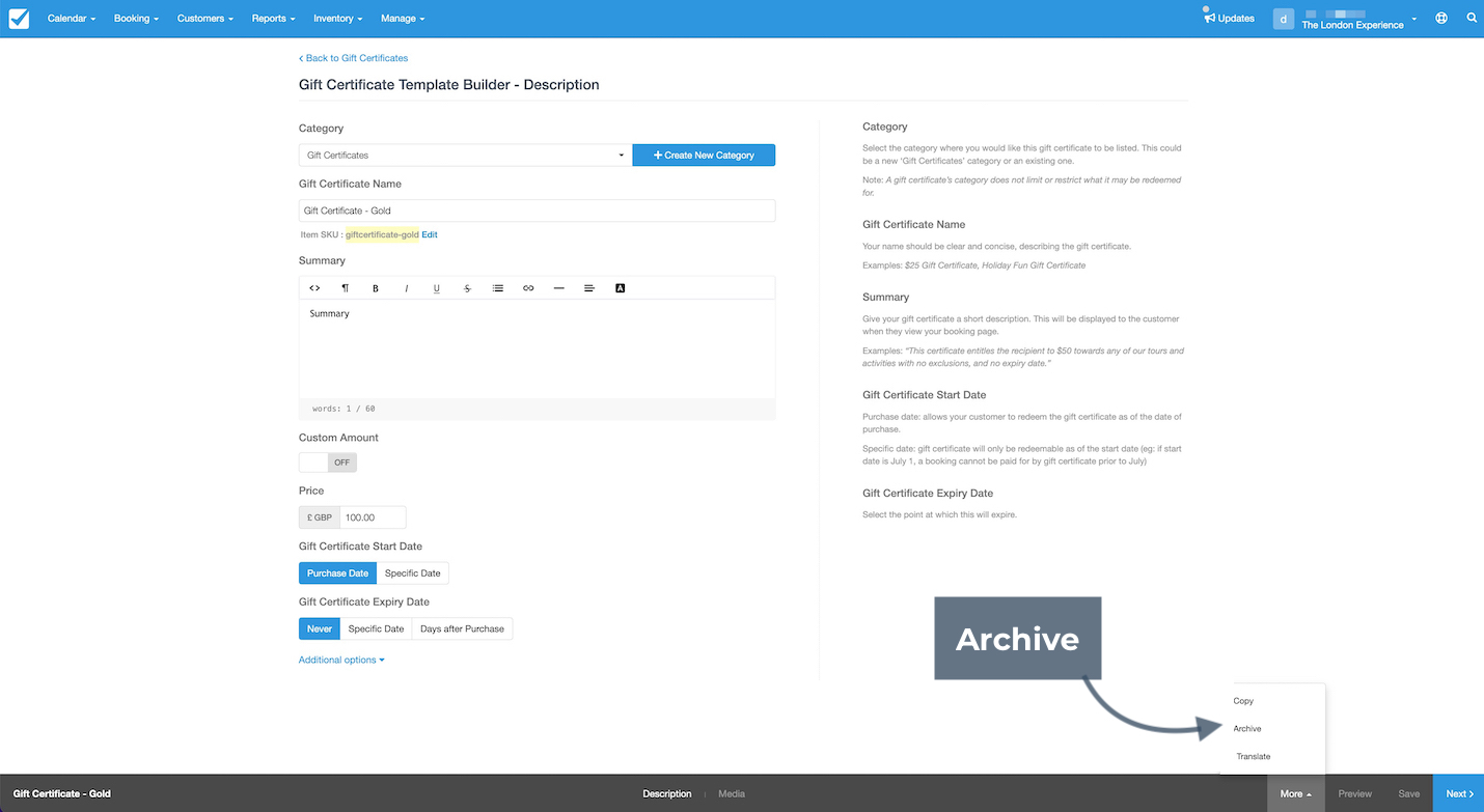 Archive gift certificate