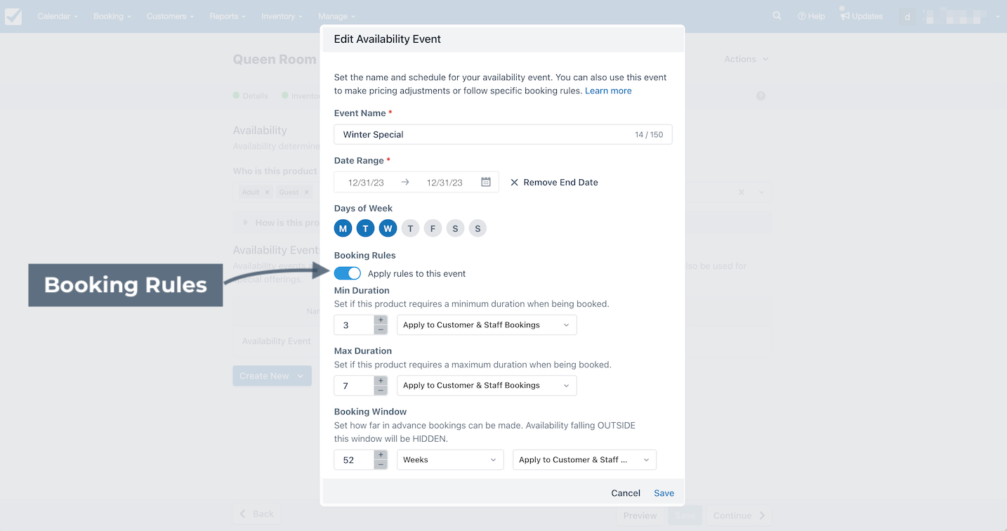 Avail Event Night Booking Rules