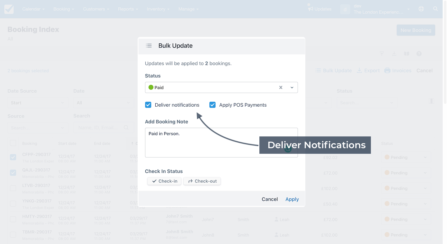Booking Index Update Moldal Deliver