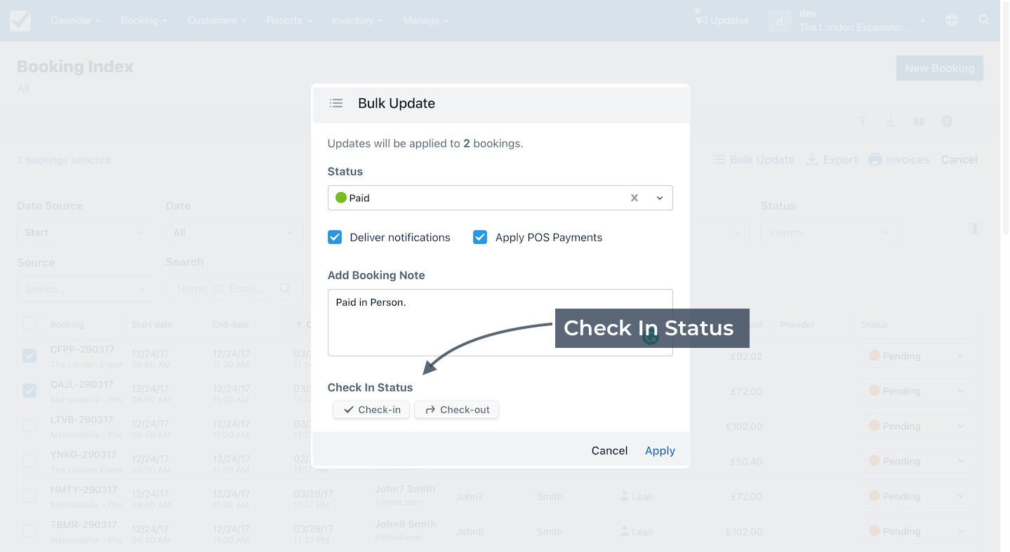 Booking Index Update Check