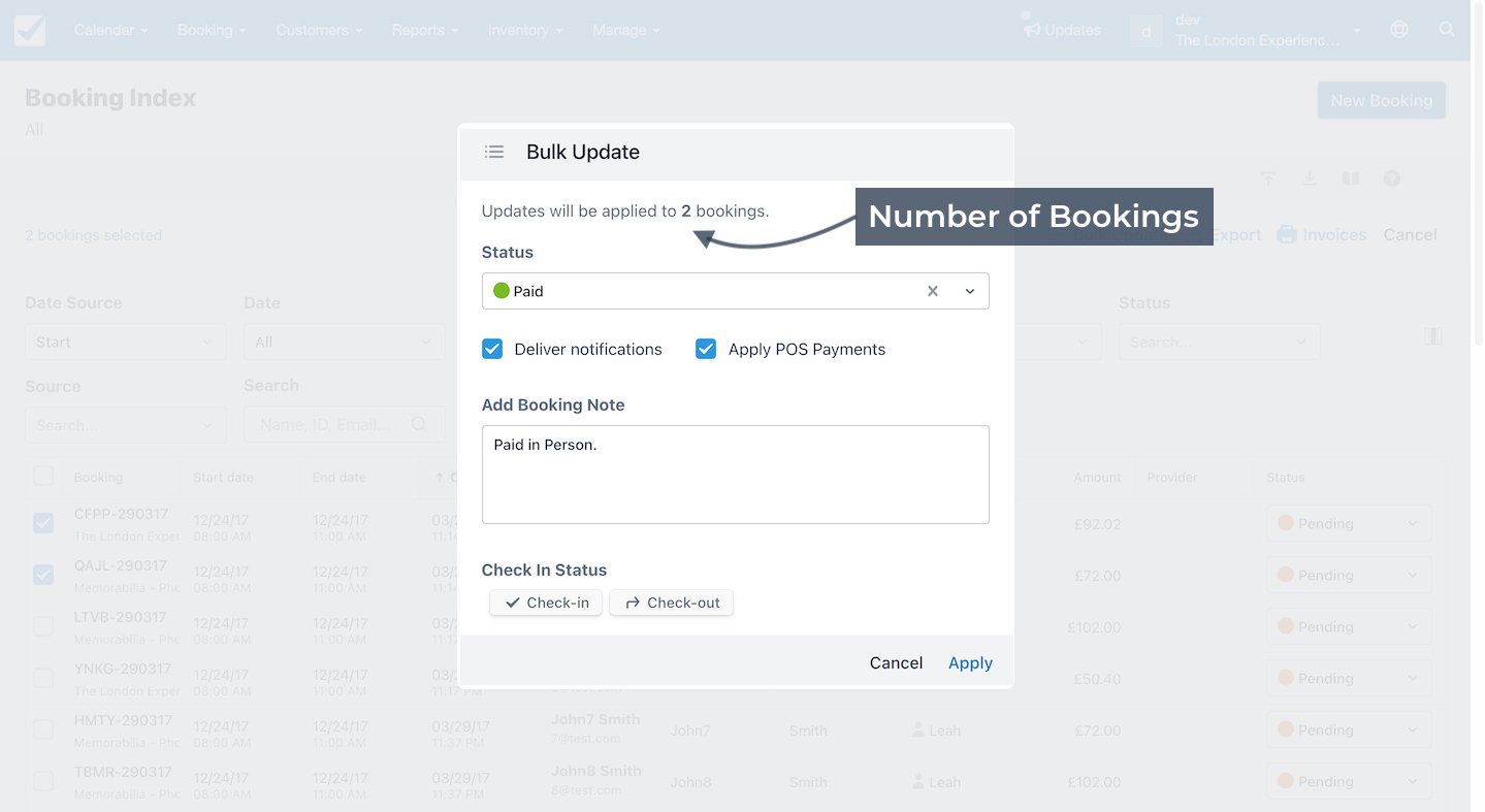 Booking Index Update Moldal Number