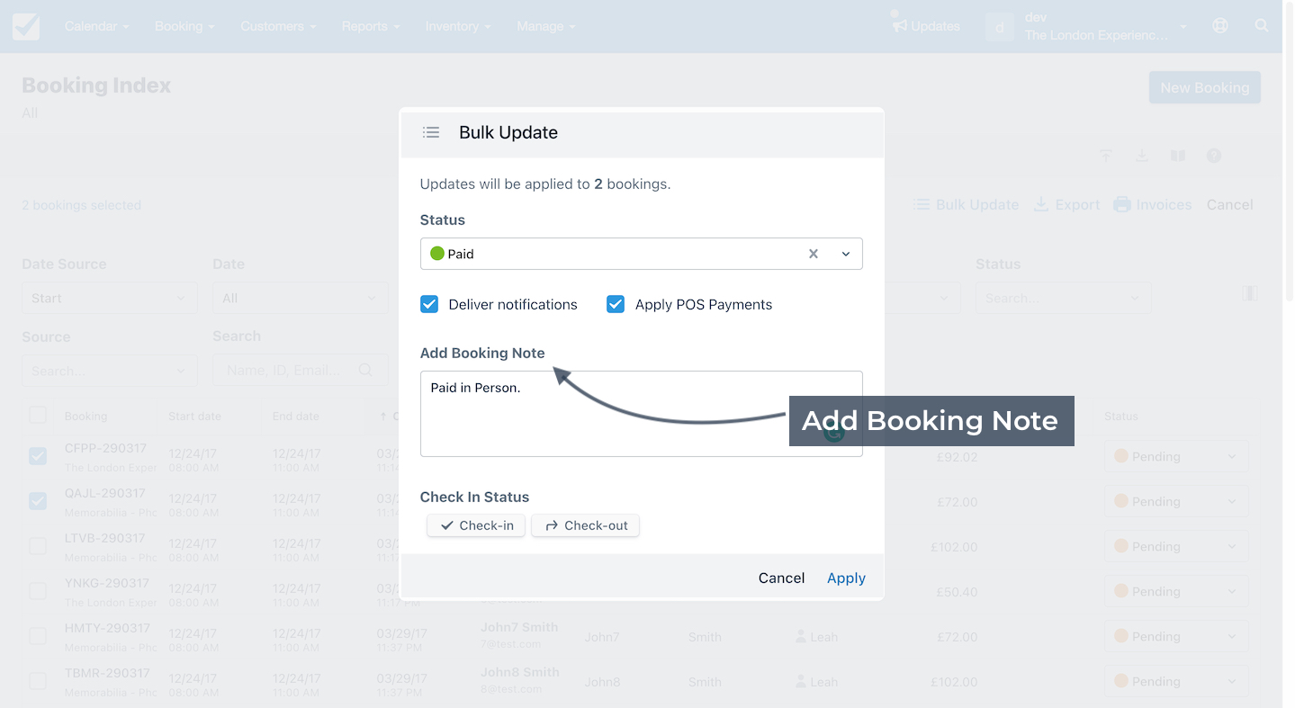 Booking Index Update Note