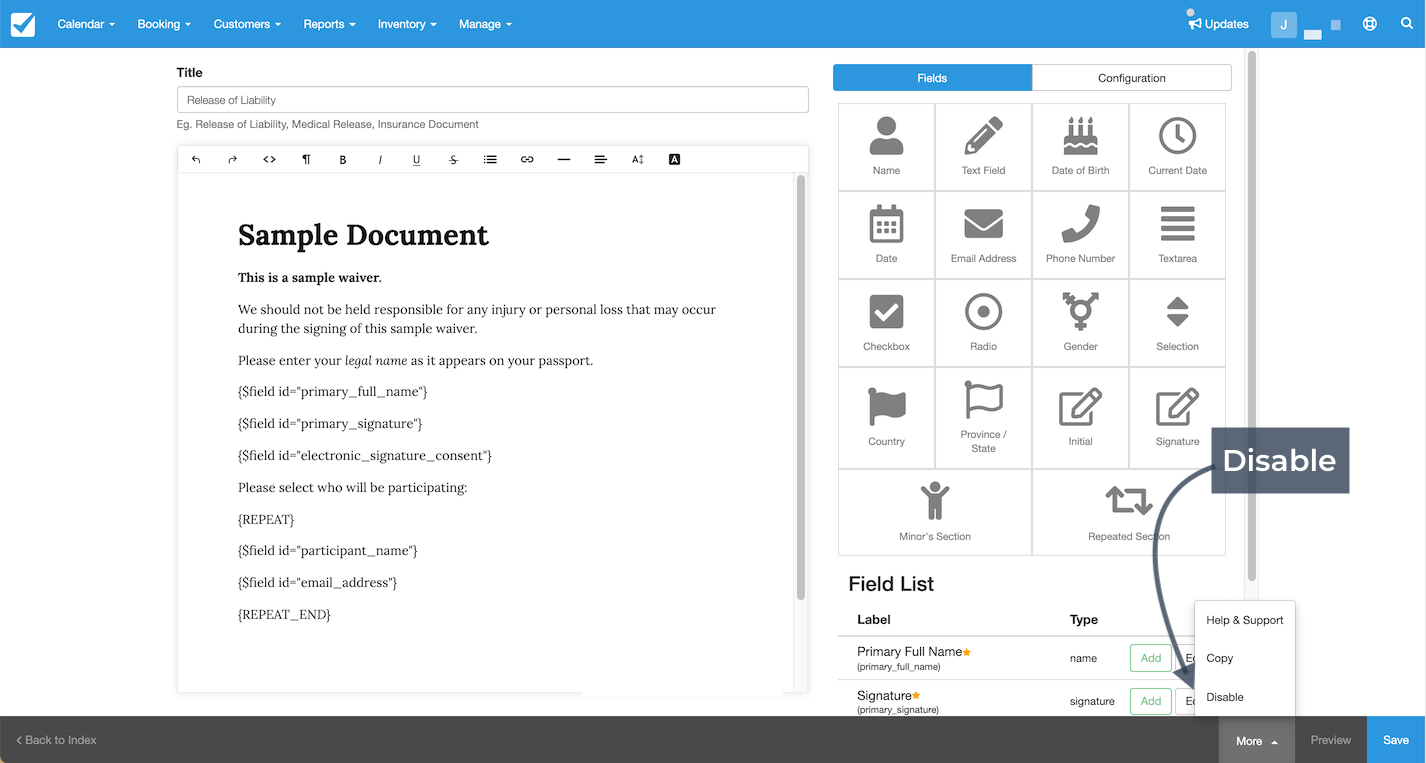 Disable Document