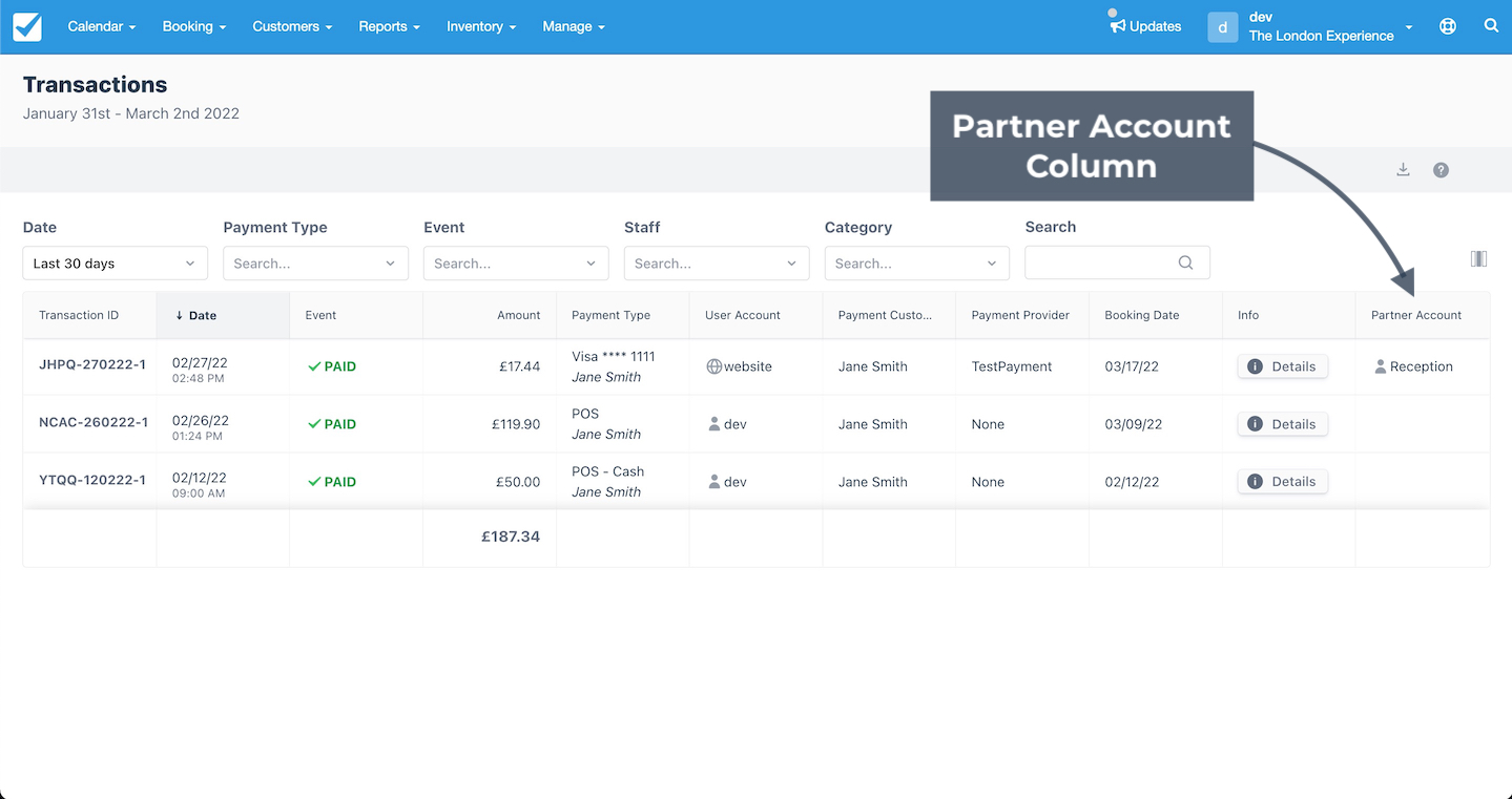 Transactions Report Partner Column