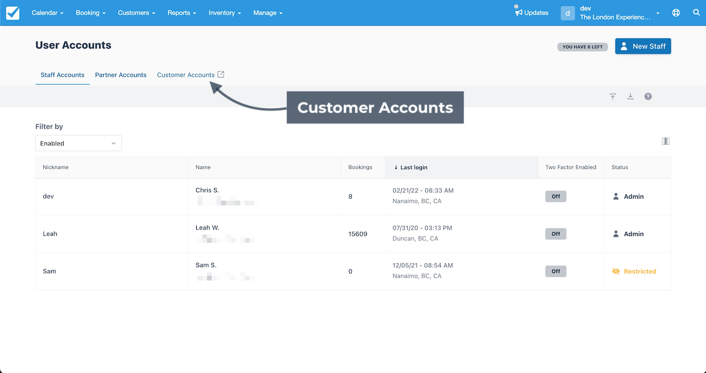 Customer Accounts Button