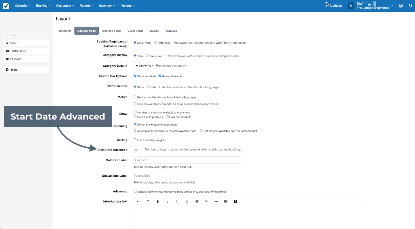 Booking Page Layout Start Date