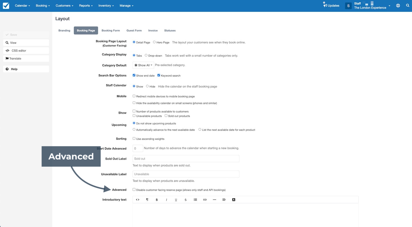 Booking Page Layout Advanced