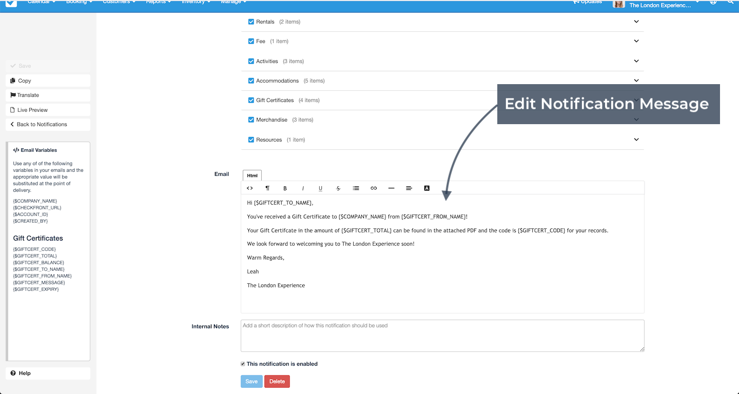 Edit Certificates Message