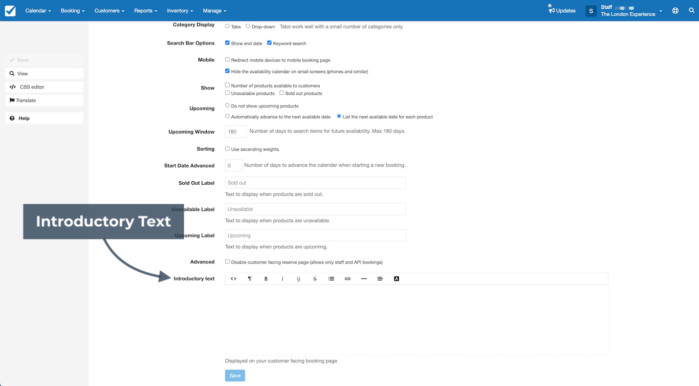 Booking Page Layout Introductory Text