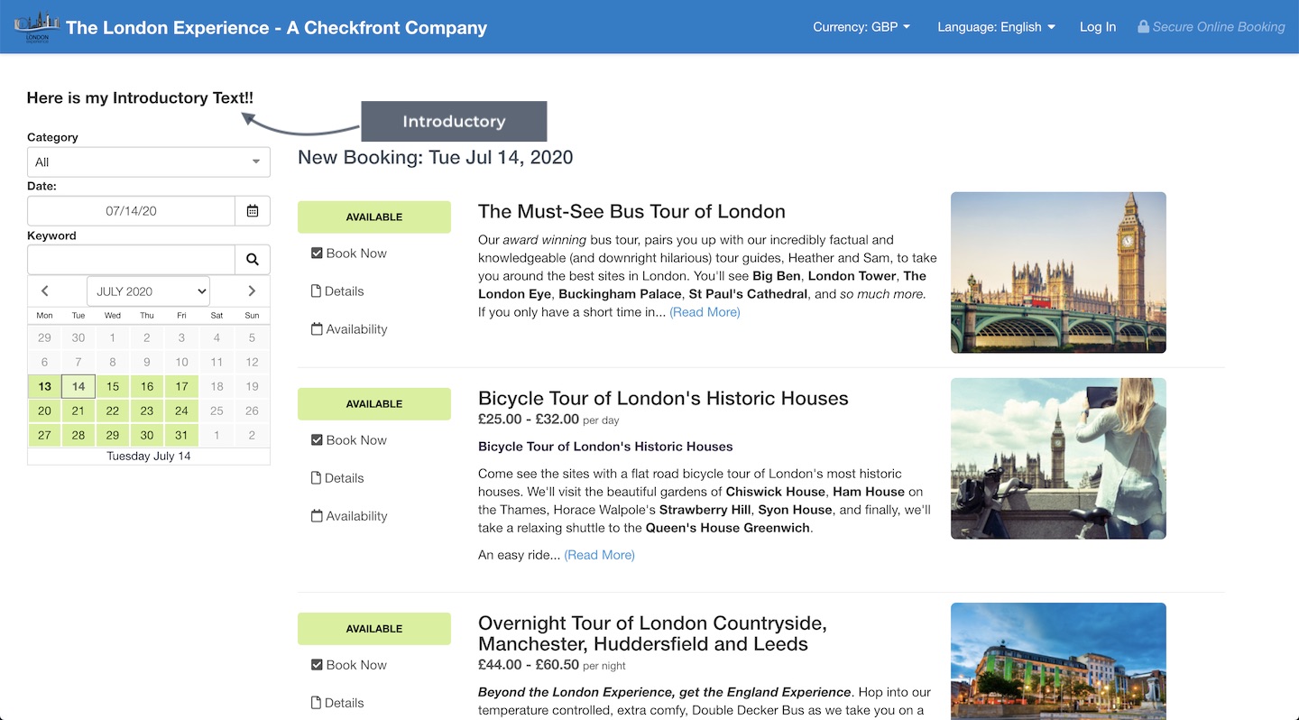 Booking Page Intro Text Customer