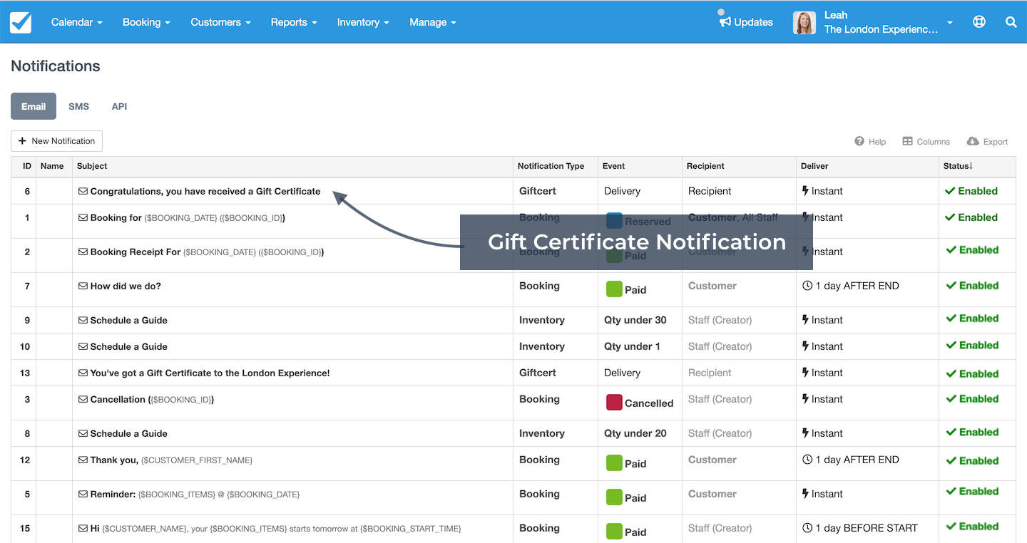 Gift Certificate Notifications