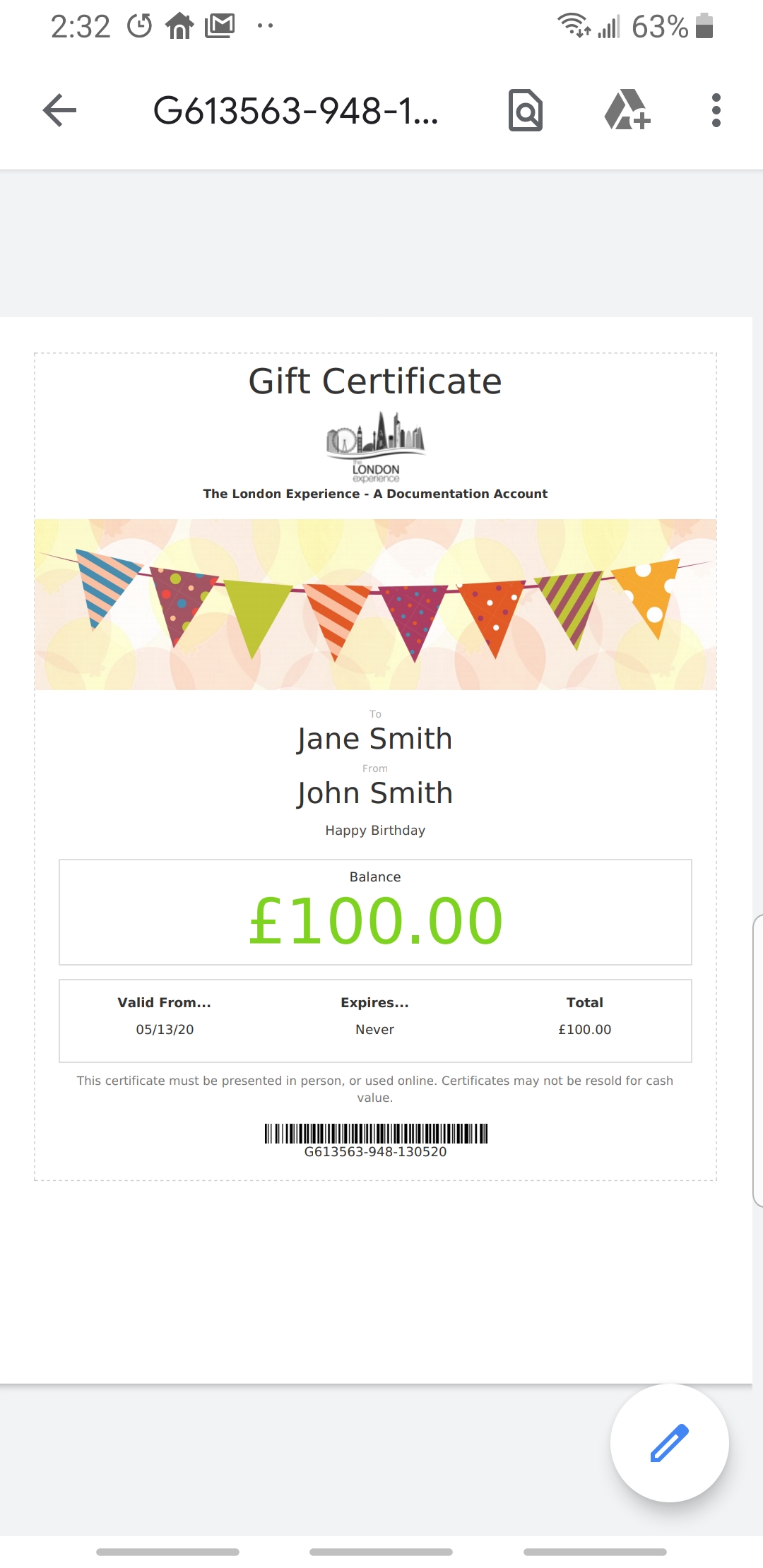 Gift Certificate Mobile