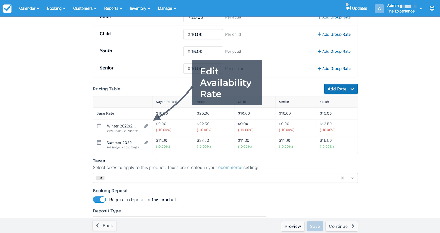 Edit Availability Pricing