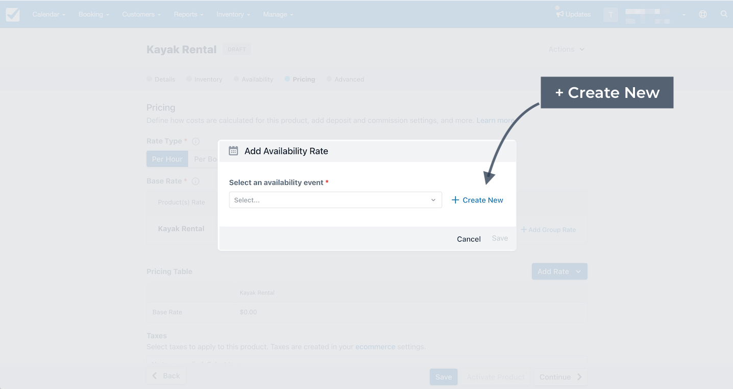 Add Availability Create New