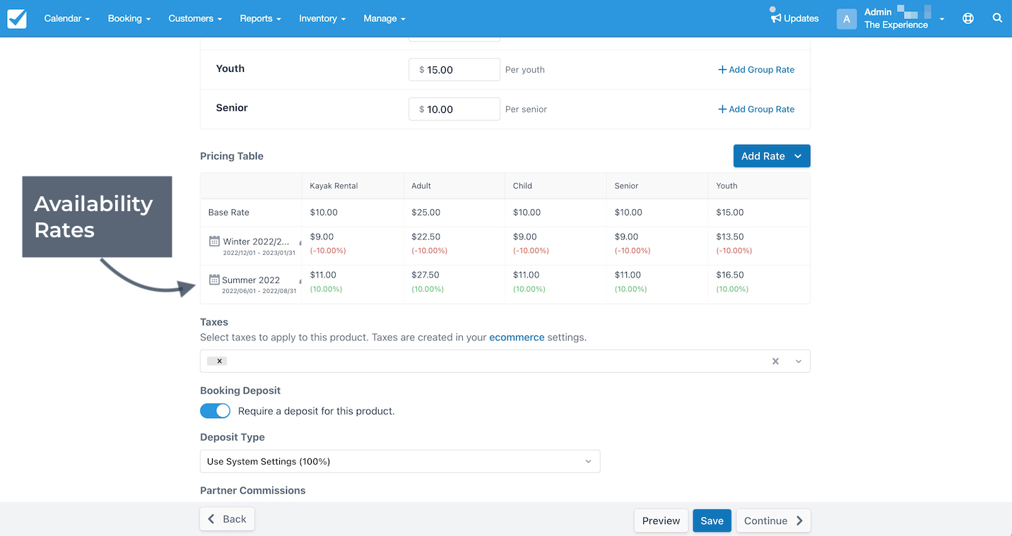 Pricing Table with Rates