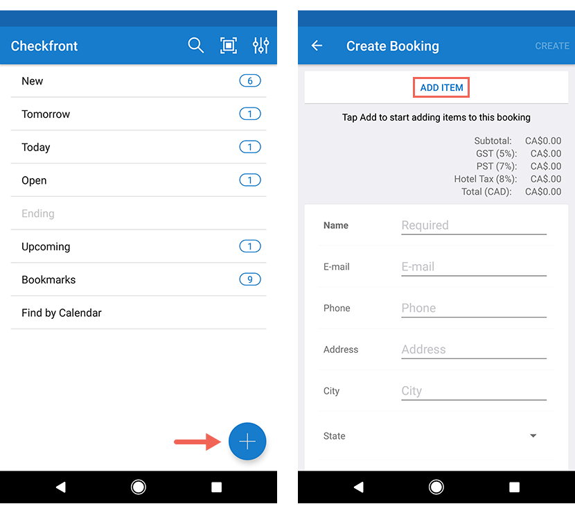 Android App Create Booking