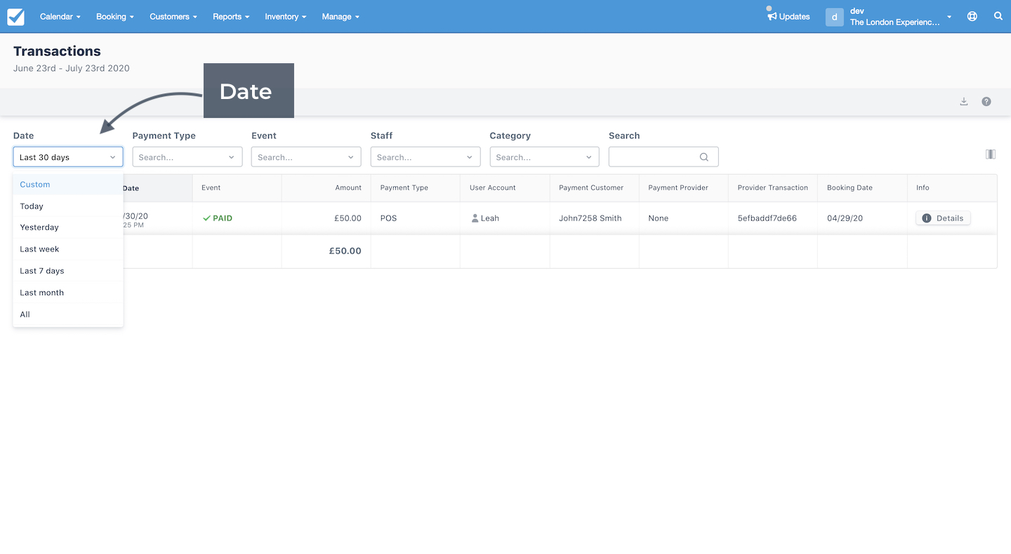 Transactions Date Filter