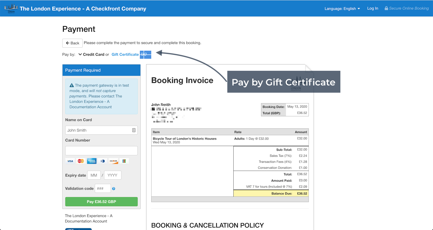 Pay by Gift Certificate