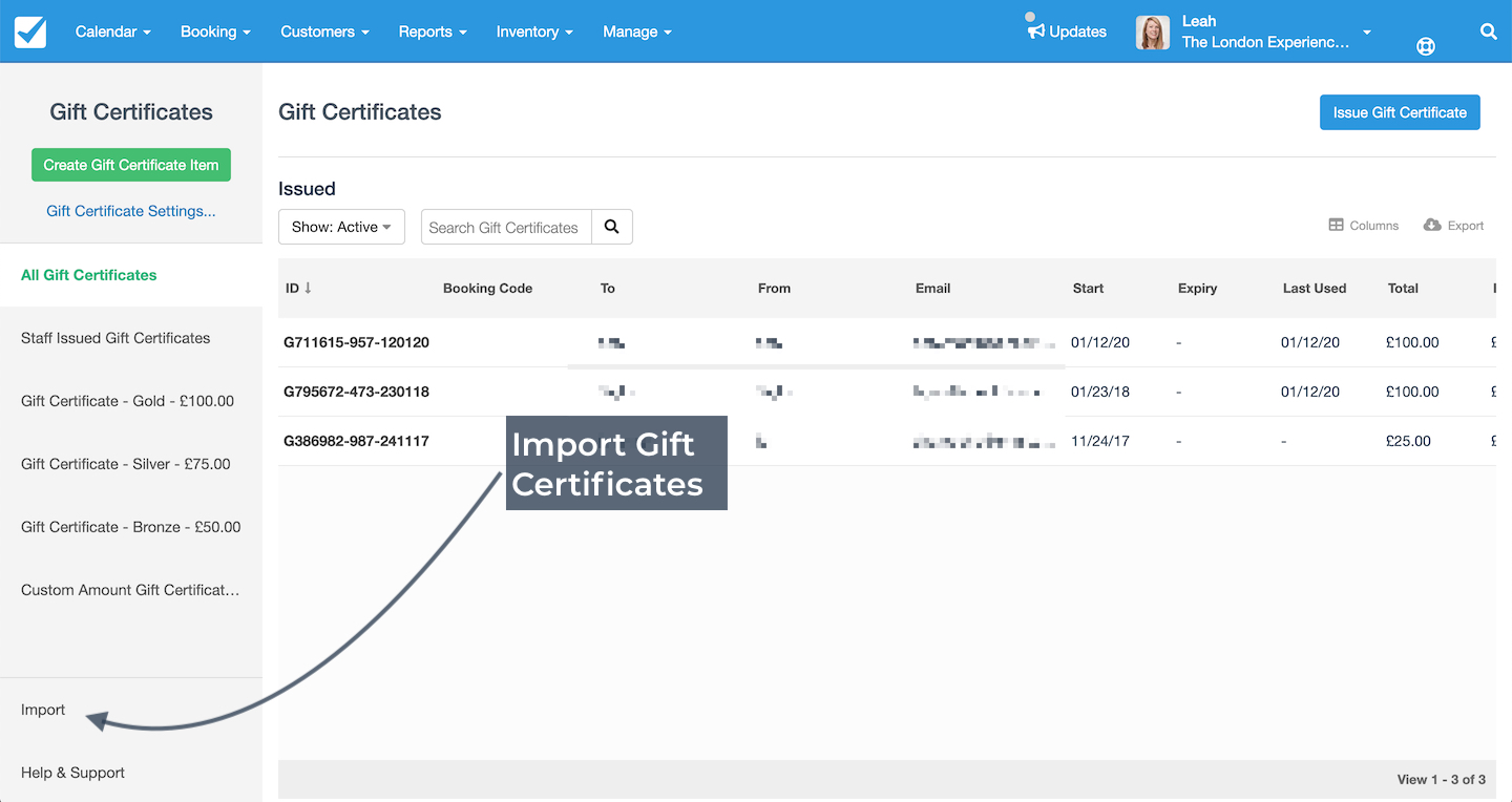 Gift Certificate Import