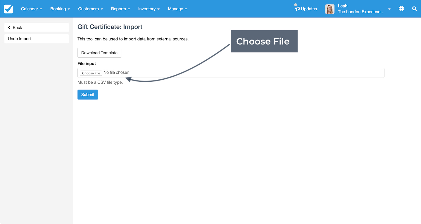 Gift Certificate Choose File