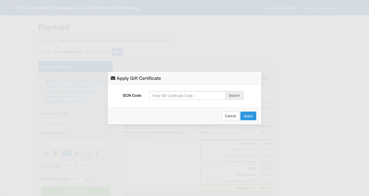 Apply Gift Certificate