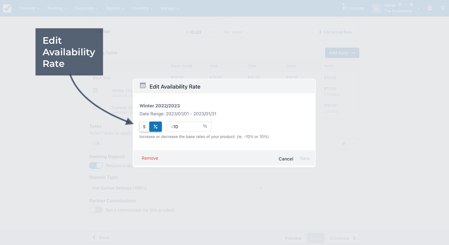 Edit Availability Pricing