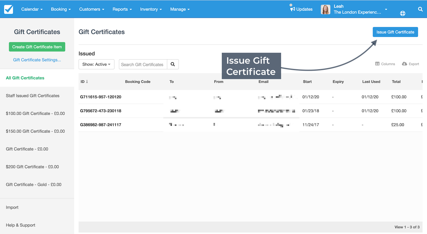 Issue Gift Certificate